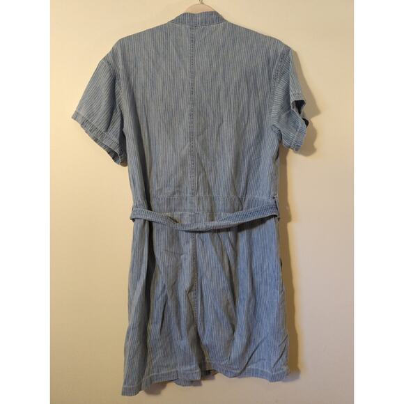 APIECE APART Avery Blue Pinstripe Short Sleeve Belted Mini Dress Size 10 print - Picture 7 of 7